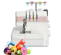 Máquina de coser overlock de alta resistencia, remalladora eléctrica de cuatro hilos con puntada de cadeneta de 2, 3, 4 y 5 puntadas, trampa de recorte y prensatelas a presión(Pink)