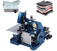 Máquina de coser overlock industrial, remalladora de marco metálico de 250 W con regulador de velocidad, máquina de coser eléctrica de puntada de recubrimiento, longitud de puntada ajustable(Blue)