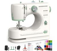 Máquina de coser para principiantes, 16 cuerdas de tejer sueños máquina de coser para adultos, máquina de coser portátil de doble aguja, velocidad de costura ajustable, pedal de pie, máquina de coser