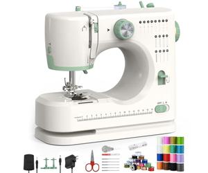 Máquina de coser para principiantes, 16 cuerdas de tejer sueños máquina de coser para adultos, máquina de coser portátil de doble aguja, velocidad de costura ajustable, pedal de pie, máquina de coser