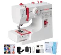Máquina de Coser Portátil, 12 Puntadas Máquina Coser Pequeña para Principiantes y Niños, Fácil Uso con Luz LED, Mini Costura Electrica para Jeans, Sewing Machine con Pedal y Hilo Kit Rosso