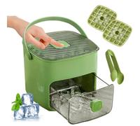Máquina de cubitos de hielo pequeña con tapa de presión y caja de cubitos de hielo, 48 rejillas con tapa y pinzas, bandeja de cubitos de hielo reutilizable para cócteles, café, whisky y zumo (verde)