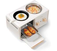 Máquina de desayuno 4 en 1, máquina de desayuno multifuncional, mini horno tostador con temporizador, antiadherente y fácil de limpiar