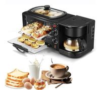 Máquina de desayuno eléctrica, estación de desayuno 3 en 1 con olla de 1,2 L, área de horneado de gran capacidad de 9 L y cafetera, control de temperatura de 100-230 °C y temporizador de 30 min, par
