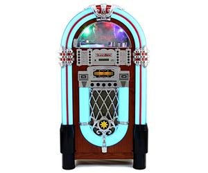 Máquina de Discos Retro Tocadiscos Años 1950 Jukebox Estilo Vintage Pantalla LCD Luces CD, USB, Memory Card SD/MMC, Radio AM FM, MP3, Bluetooth, AUX, Entretenimiento para Bares Pubs con Mando GRATIS