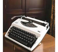 Máquina de escribir mecánica inglesa retro con estuche de almacenamiento.