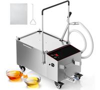 Máquina de filtro de aceite para freidora comercial de 38 l/10 gal - Caudal de 15 l/min, sistema de filtración de freidora eléctrica móvil de acero inoxidable de 1700 RPM, filtro de grasa para aceite