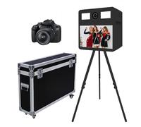 Máquina de fotomatón, cabina de fotos portátil con pantalla táctil, máquina de cabina de fotos con anillo de luz RGB, ideal para bodas, fiestas y alquiler de eventos (negro C, máquina + cámara)