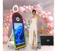 Máquina de fotomatón con Espejo de Arco de 65 Pulgadas, Pantalla táctil, Cabina de Fotos de 43 Pulgadas, Mini PC incorporada, con Embalaje de Funda de Vuelo, para Bodas, Eventos, Fiestas de(White)