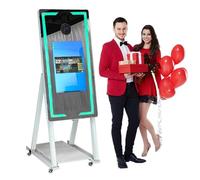 Máquina De Fotomatón con Espejo Mágico De 45''/65'' (Pantalla Táctil De 22''/32'') + Estuche De Vuelo, Fotomatón Portátil con Espejo para Selfies + Pc (I5-8gb+256gb),White-45”