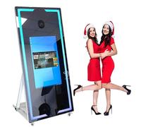 MáQuina De FotomatóN Con Espejo MáGico De 45''/65'' (Pantalla TáCtil De 22''/32'') + Pc (I5-8Gb+256Gb) + Estuche De Vuelo, FotomatóN PortáTil Con Espejo Para Selfies + 4 Ruedas,White-65''
