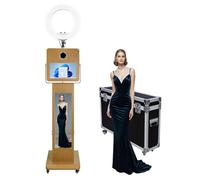 Máquina de fotomatón con luz de anillo con pantalla táctil de espejo y pantalla LCD dividida para cabina de fotos, estación de selfie, soporte de concha, máquina de fotomatón para eventos (máquina de