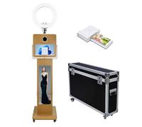 Máquina de fotomatón con luz de anillo con pantalla táctil de espejo y pantalla LCD dividida para cabina de fotos, estación de selfie, soporte de concha, máquina de fotos para eventos (Máquina + mini