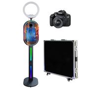 Máquina de fotomatón con pantalla táctil con espejo y funda de vuelo para eventos de fiesta de boda (negro B, máquina + cámara)