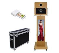 Máquina de fotomatón con pantalla táctil de espejo y pantalla LCD dividida para cabina de fotos, estación de selfie, soporte de concha, máquina de fotos para eventos (Máquina + mini impresora)