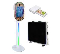 Máquina de fotomatón con pantalla táctil, espejo y funda de vuelo para fiestas, bodas, eventos (blanco C, máquina + mini impresora)