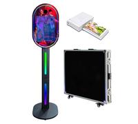 Máquina de fotomatón con pantalla táctil, espejo y funda de vuelo para fiestas, bodas, eventos (negro C, máquina + mini impresora)