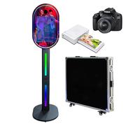 Máquina de fotomatón con pantalla táctil y espejo para cabina de fotos con funda de vuelo para eventos de fiesta de boda (negro C, máquina+cámara+mini impresora)