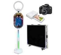 Máquina de fotomatón con pantalla táctil y espejo para cabina de fotos con funda de vuelo para eventos de fiesta de boda (blanco B, máquina+cámara+mini impresora)