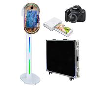 Máquina de fotomatón con pantalla táctil y espejo para cabina de fotos con funda de vuelo para fiestas y eventos de boda (C blanco, máquina+cámara+mini impresora)