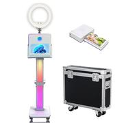 Máquina de fotomatón de 15.6 pulgadas con anillo de luz para selfie, pantalla táctil portátil, cabina de fotos de espejo con funda de vuelo para eventos de fiesta de boda (Máquina + mini impresora)