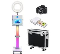 Máquina de fotomatón de 15.6 pulgadas con anillo de luz para selfie, pantalla táctil portátil, cabina de fotos de espejo con funda de vuelo para eventos de fiesta de boda (máquina + cámara + mini