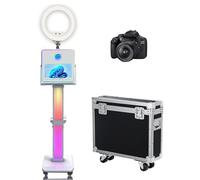 Máquina de fotomatón de 15.6 pulgadas con anillo de luz para selfie, pantalla táctil portátil, cabina de fotos de espejo con funda de vuelo para eventos de fiesta de boda (Máquina + cámara)