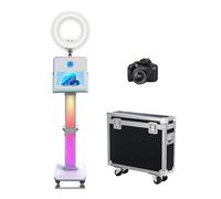Máquina de fotomatón de 15.6 pulgadas con anillo de luz para selfie, pantalla táctil portátil con luz RGB, estación de fotos compartida con funda de vuelo para eventos (blanco, máquina + cámara)
