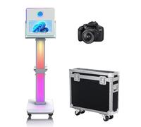 Máquina de fotomatón de 15.6 pulgadas con pantalla táctil portátil con luz RGB, cabina de fotos de espejo con funda de vuelo para eventos de fiesta de boda (Máquina + cámara)