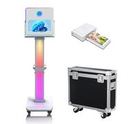 Máquina de fotomatón de 15.6 pulgadas con pantalla táctil portátil con luz RGB, cabina de fotos de espejo con funda de vuelo para eventos de fiesta de boda (máquina + mini impresora)