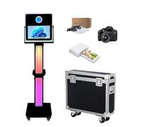 Máquina de fotomatón de 15.6 pulgadas con pantalla táctil portátil con luz RGB, estación de fotos con funda de vuelo para eventos de fiesta de boda (negro, máquina + cámara + mini impresora)