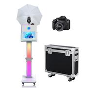 Máquina de fotomatón de 15.6 pulgadas con paraguas de luz suave para selfie, pantalla táctil portátil, cabina de fotos con espejo con funda de vuelo para eventos de fiesta de boda (Máquina + cámara)