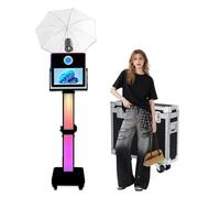 Máquina de fotomatón de 15.6 pulgadas con paraguas de luz suave para selfie, pantalla táctil portátil con luz RGB, estación de fotos para compartir eventos (negro, máquina de fotomatón)