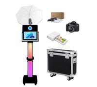 Máquina de fotomatón de 15.6 pulgadas con paraguas de luz suave para selfie, pantalla táctil portátil con luz RGB, estación de fotos para compartir eventos (negro, máquina + cámara + mini impresora)