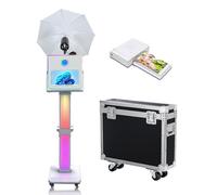 Máquina de fotomatón de 15.6 pulgadas con paraguas de luz suave para selfie, pantalla táctil portátil, cabina de fotos con espejo con funda de vuelo para eventos de fiesta de boda (Máquina + mini