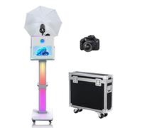 Máquina de fotomatón de 15.6 pulgadas con paraguas de luz suave para selfie, pantalla táctil portátil con luz RGB, estación de fotos para compartir eventos (blanco, máquina + cámara)