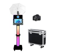 Máquina de fotomatón de 15.6 pulgadas con paraguas de luz suave para selfie, pantalla táctil portátil con luz RGB, estación de fotos para compartir eventos (negro, máquina + cámara)