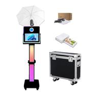 Máquina de fotomatón de 15.6 pulgadas con paraguas de luz suave para selfie, pantalla táctil portátil con luz RGB, estación de fotos para compartir eventos (negro, máquina + mini impresora)