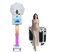 Máquina de fotomatón de 15.6 pulgadas con paraguas de luz suave para selfie, pantalla táctil portátil con luz RGB, estación de fotos para compartir eventos (blanco, máquina de fotomatón)