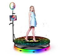 Máquina de fotomatón de 360 grados con funda de vuelo, giro automático de 360 grados, portátil, para selfie, giratoria, cámara fotográfica con anillo de luz RGB, logotipo personalizado gratuito,