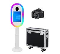 Máquina de fotomatón de espejo con pantalla táctil de 13.3 pulgadas con funda de vuelo, mini PC integrado, luz RGB para fiestas, eventos, alquiler de bodas (blanco, máquina + cámara)