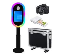 Máquina de fotomatón de espejo con pantalla táctil de 13.3 pulgadas con funda de vuelo, mini PC integrado, luz RGB para fiestas, eventos, alquiler de bodas (negro, máquina+cámara+mini impresora)