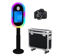 Máquina de fotomatón de espejo con pantalla táctil de 13.3 pulgadas con funda de vuelo, mini PC integrado, luz RGB para fiestas, eventos, alquiler de bodas (negro, máquina + cámara)