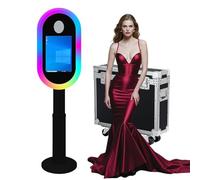 Máquina de fotomatón de espejo con pantalla táctil de 13.3 pulgadas con funda de vuelo, mini PC integrado, luz RGB para fiestas, eventos, alquiler de bodas (negro, máquina de cabina de foto)