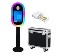 Máquina de fotomatón de espejo con pantalla táctil de 13.3 pulgadas con funda de vuelo, mini PC integrado, luz RGB para fiestas, eventos, alquiler de bodas (negro, máquina + mini impresora)