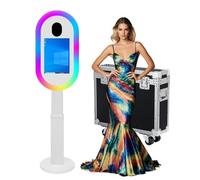 Máquina de fotomatón de espejo con pantalla táctil de 13.3 pulgadas con funda de vuelo, mini PC integrado, luz RGB para fiestas, eventos, alquiler de bodas (blanco, máquina de cabina de foto)