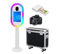 Máquina de fotomatón de espejo con pantalla táctil de 13.3 pulgadas con funda de vuelo, mini PC integrado, luz RGB para fiestas, eventos, alquiler de bodas (blanco, máquina+cámara+mini impresora)