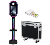 Máquina de fotomatón de espejo con pantalla táctil de 15.6 pulgadas con estuche de vuelo, luz RGB para fiestas, eventos, alquiler de bodas (negro, máquina + mini impresora)