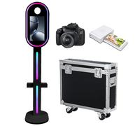 Máquina de fotomatón de espejo con pantalla táctil de 15.6 pulgadas con estuche de vuelo, luz RGB para fiestas, eventos, alquiler de bodas (negro, máquina+cámara+mini impresora)