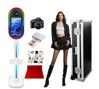 Máquina de fotomatón de espejo con pantalla táctil de 15.6 pulgadas y funda de vuelo, mini PC integrado, impresión instantánea y compartida, forma ovalada, para alquiler de fiestas de boda (blanco
